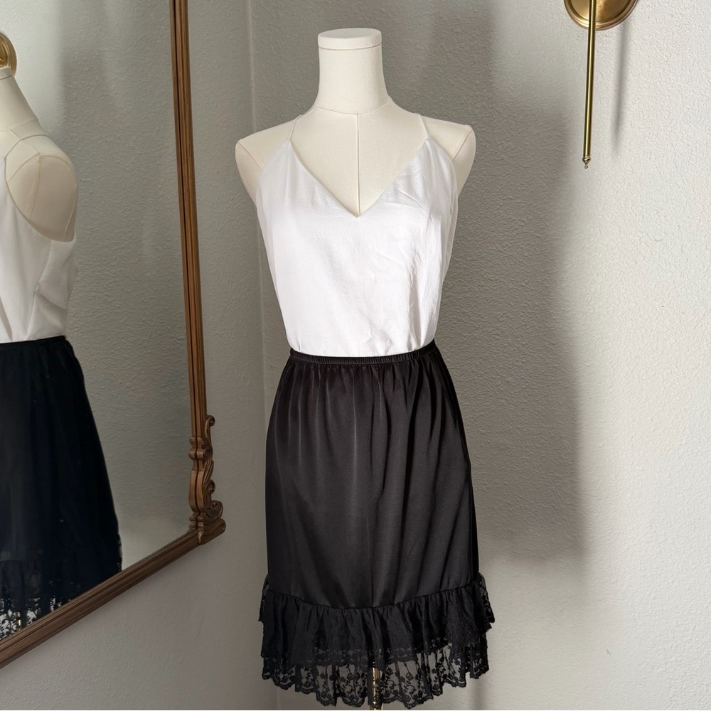 Ciel USA Black Satin Lace Ruffle Slip Skirt Size M Goth Coquette